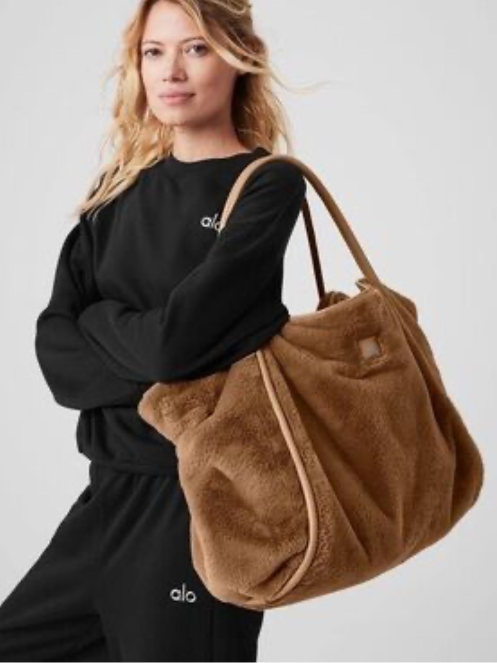 ALO Yoga Faux-Fur Tote in Camel Brown